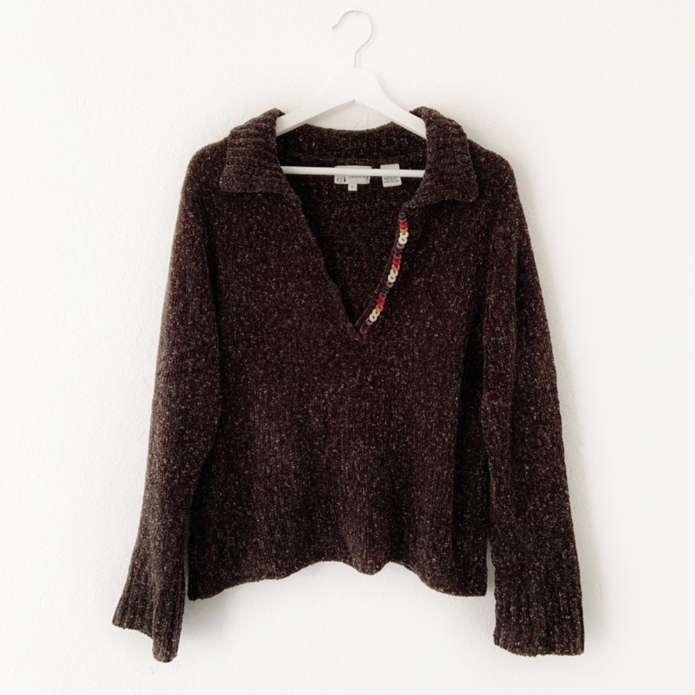 Cousin Johnny Brown Pullover Button Sweater Large Multi-Color Buttons